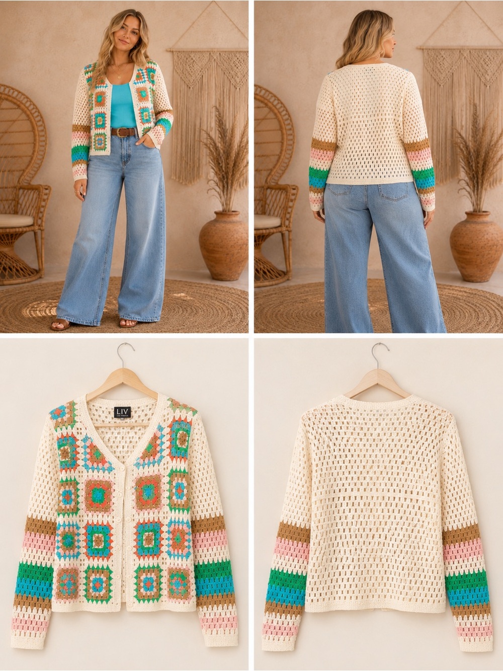 011 New Liv Los Angeles NWT Multicolor Crochet Cardigan - Picture 2 of 7